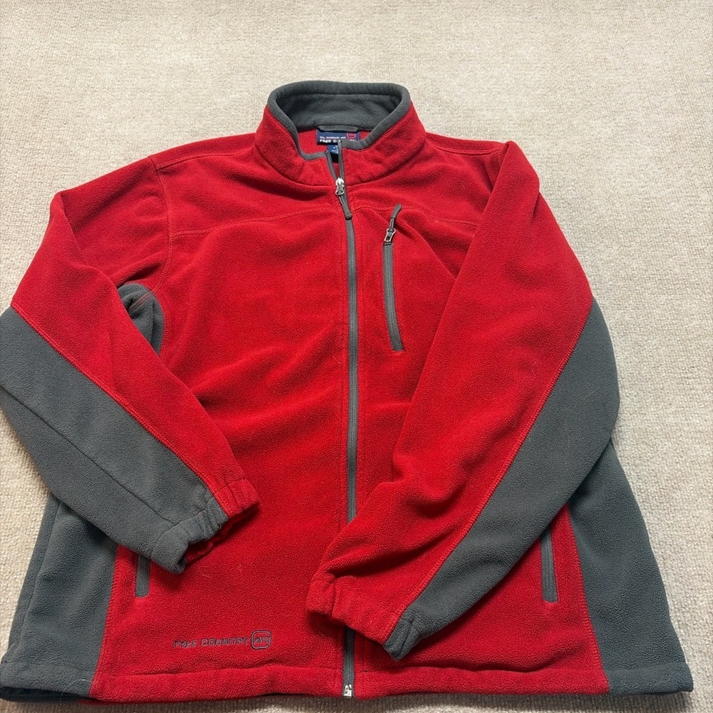 Free Country Full Zip Fleece Jacket Red Gray Men’s XL